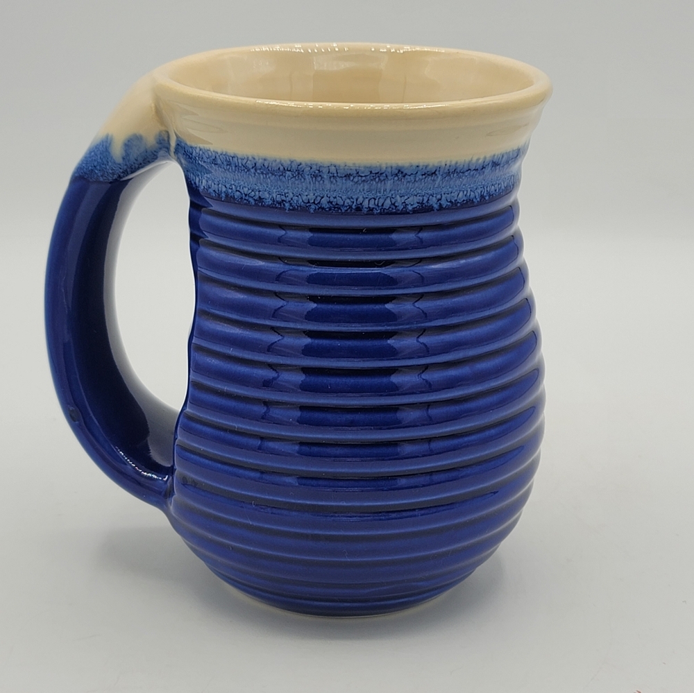 DEI Starfish Mug Nautical Coastal Pottery Ribbed Blue Tan 5.25" Cozy Hand Grip - Picture 5 of 10